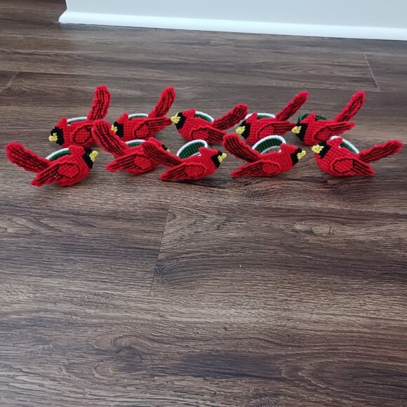 10 Cardinal Bird Needlepoint Napkin Holders Christmas - Picture 1 of 5